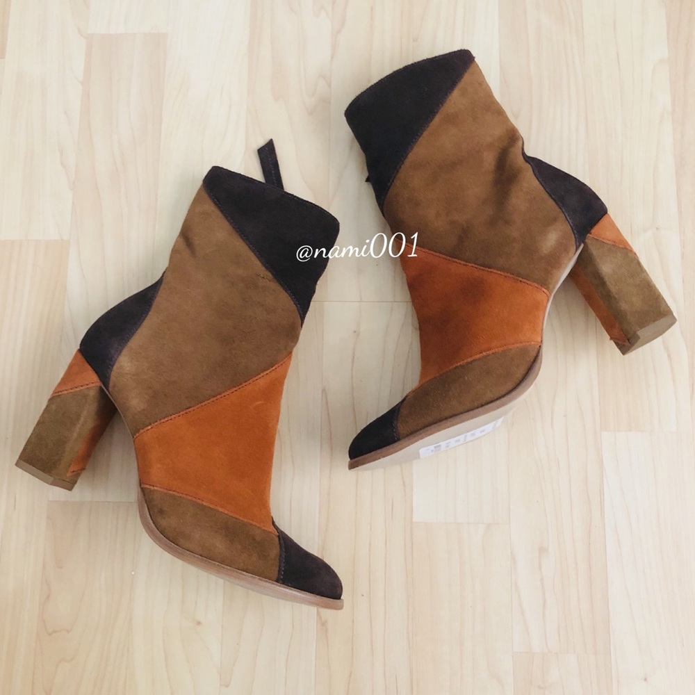 Matisse Suede Patchwork Block Heel Booties NWT